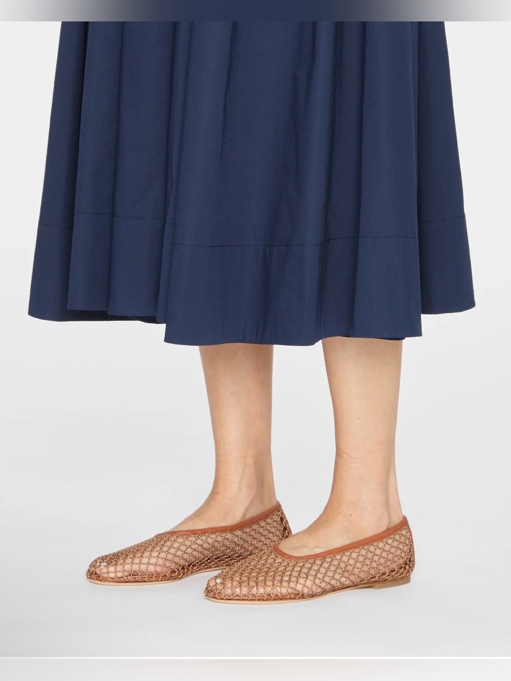 STAUD ALBA Ballet Flats, Camel, Knitted Cotton Size 40